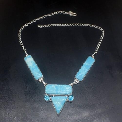 Gemstonefactory Jewelry Big Promotion 925 Silver Natural Blue Jasper Topaz Elegant Women Chain Necklace 44cm 202101628