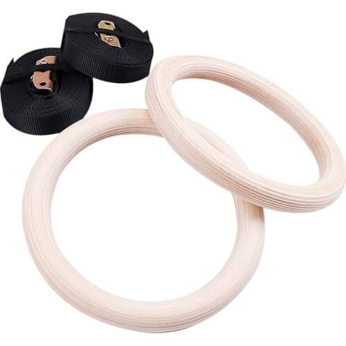 Gymnastic Rings Straps Set Birch Wood Fitness Ring Sports Olympic Pull Up Hanging Ring Airtrack Gymnastics Sports Team