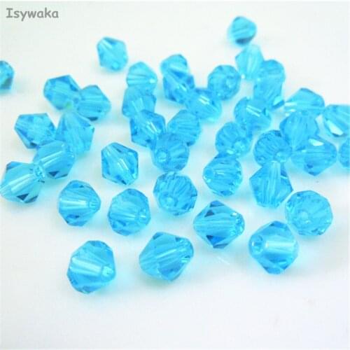 Isywaka 38pcs Lake Blue Color 8mm Bicone Austria Crystal Beads charm Glass Beads Loose Spacer Bead for DIY Jewelry Making