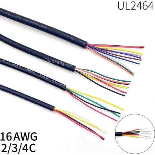 1M Sheathed Wire Cable 16AWG Channl Audio Line 2Core 3Core 4Core Flexible Insulated Soft Copper Cable Signal Control Wire UL2464