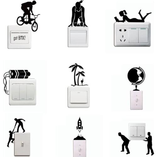 Creative Biking -Palm -Tree Different pattern Switch Sticker Funny Sports Wall Stickers for Kids Room Bedroom Home Decor