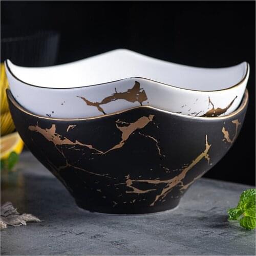 Creative European Marble Pattern Black/white Ceramic Square Fruit Salad Bowl Home Decoration Kitchen Tableware Fruit Snack Plate