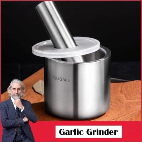 Stainless Steel Kitchen Tool Pepper Mills Spice Grinder Pot Metal Ginder Herb Garlic Grater Masher Mortar And Pestle With Cover