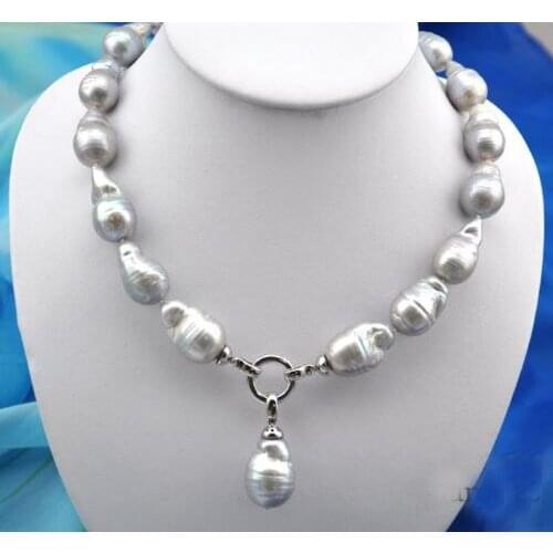 18.5" 16x25mm baroque gray reborn keshi pearl necklace pendant