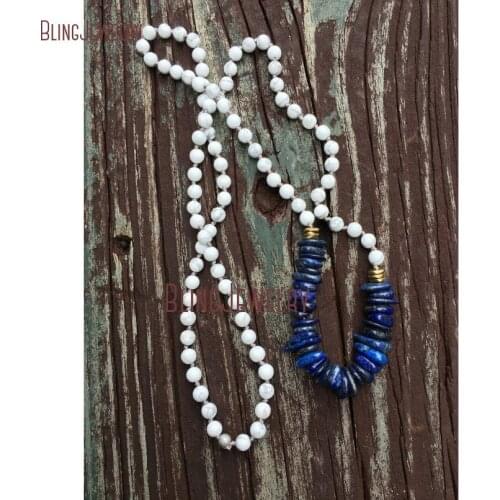 Lapis Lazuli Heishi Howlite Brass Beads Hand Knotted Necklace NM21503