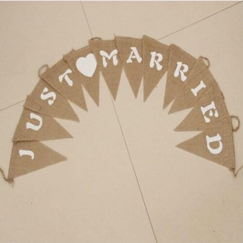 HOT ! jute rope flax Wedding Photo Props Vintage Banner Jute Burlap Bunting Just Married Rustic Garland Party wedding Decoration
