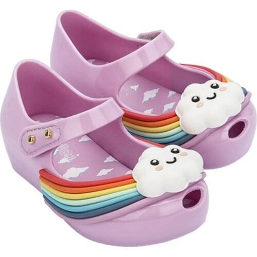 Mini Mlsa Rainbow Shoes 2021 New Summer Jelly Shoe Girl Non-slip Kids Toddler Beach Sandals Cute Flower Buckle