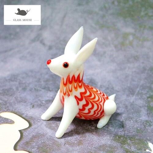 Miniature Murano Glass Rabbit Figurines Crafts Ornaments Cute Vivid Cartoon Animal Holiday Party Xmas Gifts For Kids Room Decor