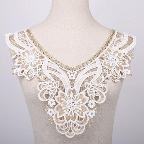 Fashion White Gold Embroidery Flower Lace Fabric Trim Ribbon DIY Sewing Applique Collar Craft Guipure Decor