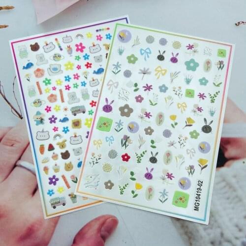 Japanese Style Fashion New Arrival 3d DIY New Arrive Back Glue Adhesive Nail Stickers Fingernail Decals Rabbits Flowers Manicure