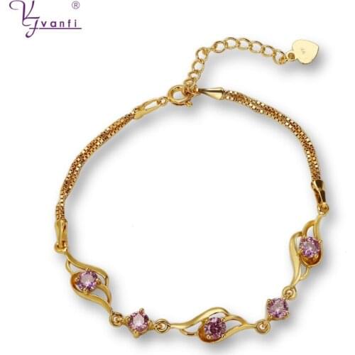 New Style Charming Chain Shiny Bracelets Gold Color Purple Crystal Stone Bracelet For Gift