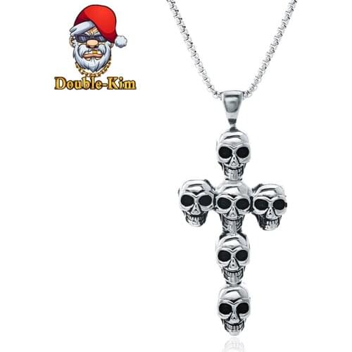 Skull Cross Pendant Necklace Men Hiphop Rock Titanium Stainless Steel Classic Chain Necklace Fashion Trendy Man Jewelry Gift