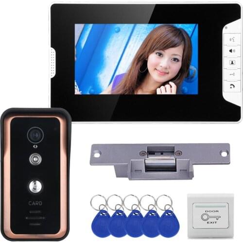 Wired 7 inch Video Door Phone Video Intercom Doorbell System 1 Monitor 1 RFID IR-CUT Camera + Electric Magnetic Lock