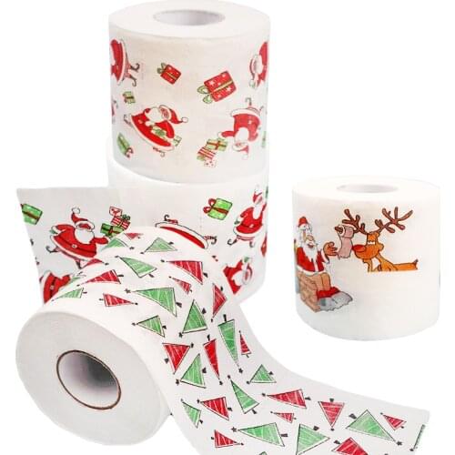 Christmas Pattern Series Roll Paper Santa Claus Reindeer Toilet Paper Xmas Decoration Tissue for Home Noel Navidad New Year Gift