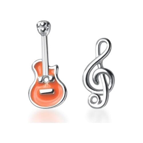 FEH5 Real 925 Sterling Silver Treble Clef and Guitar Stud Earrings Asymmetric Musical Note Earrings for Women Girls