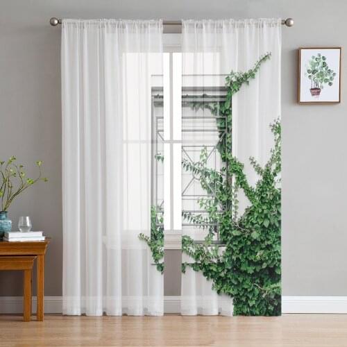 Youth Bedroom Sheer Curtains Green Morning Glory Twine Kitchen Study Hanging Curtains Living Room Holiday Decor Tulle Curtains