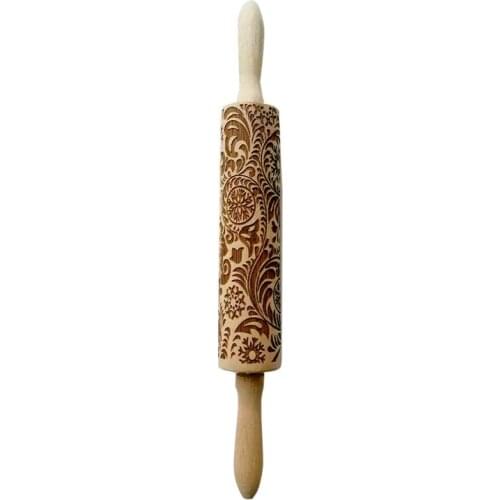 Christmas Wood Embossing Rolling Pin Fondant Dough Vintage Pattern Engraved Roller Stick Baking Pastry Tool Baking Accessories