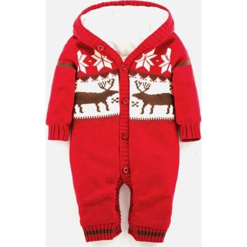 Warm Baby Rompers Winter Thick baby Clothes Newborn Boys Girls Romper Knitted Sweater Christmas Deer Hooded Baby Outerwears
