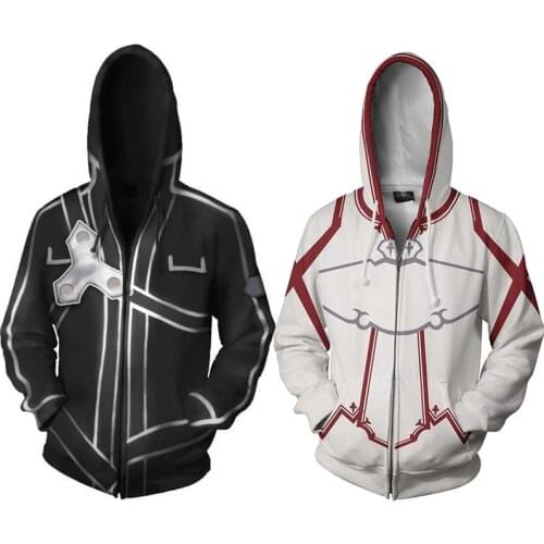 3D Print SAO Sword Art Online Kirigaya Kazuto Kirito Asuna Sweatshirts Hoodies Fashion Cosplay Zipper hooded Jacket