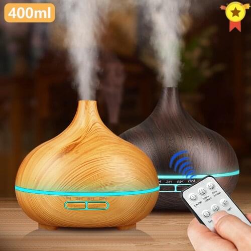 400ml Aromatherapy Essential Oil Diffuser Wood Grain Remote Control Ultrasonic Air Humidifier Xiomi Cool Mister with 7 Colors