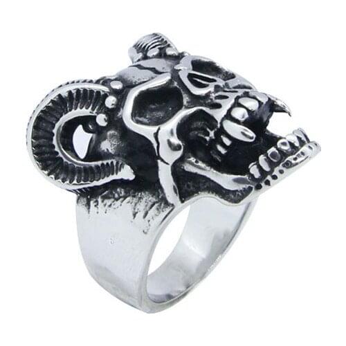 Vmpire Skull Ring 316L Stainless Steel Women Mens Polishing Skull Goat Biker Ring Size 7~13