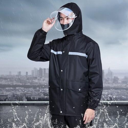 Waterproof Men Raincoat Hooded Set Thicken Motorcycle Black Impermeable Adult Raincoats Portable Hiking Travel Rainwear MM60YY