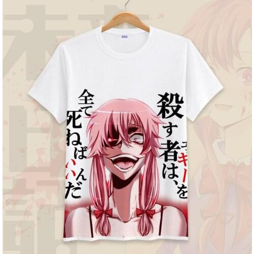Japanese Anime Future Diary Cosplay T Shirt Mirai Nikki Amano Yukiteru Summer T-Shirt Cartoon Gasai Yuno Top Tee tshirt Costume