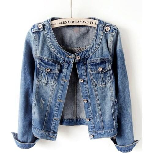 Plus Size 6XL Jean Jacket Women Denim Jackets Fall 2021 Fashion Cropped Round Collar Long Sleeve Cultivate Ones Morality Coats