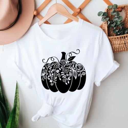Women Flower Floral Cute 90s Print Clothes Happy Halloween T-Shirt Thanksgiving Autumn Fall T Fashion Top Tshirt Graphic Tee