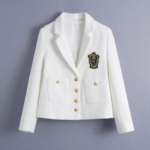 Za Women Cropped Blazer 2021 Fashion White Women Blazer Long Sleeve Office Top Elegant Pocket Lady Coat Tops Chic Jacket
