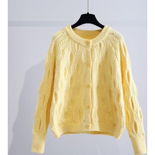 Sweet Style Solid Knitted Women Sweater Cardigan Winter New 2021 O-Neck Long-Sleeved Thicken Warm Female Outwear Coats Tops