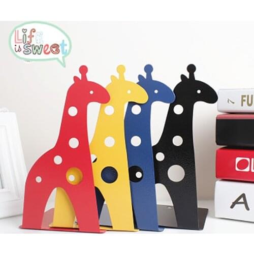 1 Pair Animal Giraffe Design Bookends Students Metal Iron Hollow Book Stands Cute Books Organizer Holder Office School Supplies