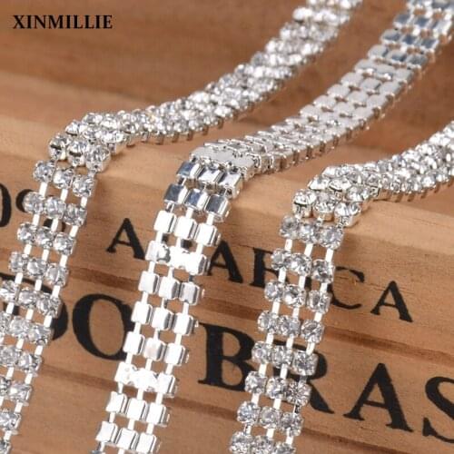 1yard/Lot Rhinestone Trim SS12 3 Rows Stone And Crystal Cup Chain Wedding Decoration Garment Accessories Banding Sew On Clothes