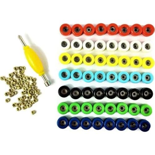 56Pcs Bearing Wheels & Nuts Screws Driver Accessories for 96mm Wooden Deck Skateboard Fingerboard Toy