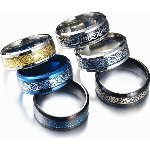 6 Colors New Arrival Mens Ring Inlaid With Dragon Patterns Stainless Steel Rings for Men Women Wedding Band Jewelry Gift
