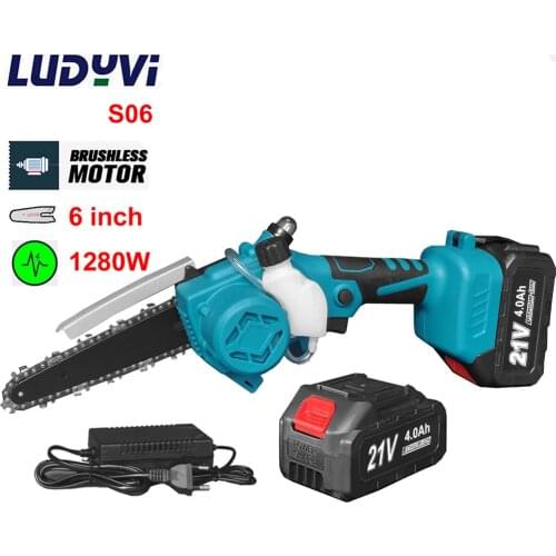 Brushless Electric Saw 1280W 6Inch 6M/S Chain Saw 21V 4000mah Battery Cordless Chainsaws Woodworking Tools Garden Trimmer