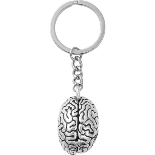 DoreenBeads 3D Keychain & Keyring Key Chains Anatomical Human Cerebrum Brain Silver Color Color 8.7cm(3 3/8"), 1 Pcs