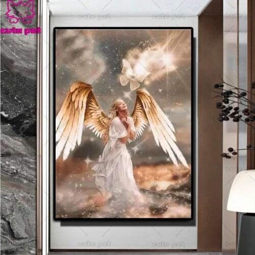 Picture of rhinestone diamond painting angel butterfly full square round 5d diy diamond embroidery wings girl diamond mosaic set