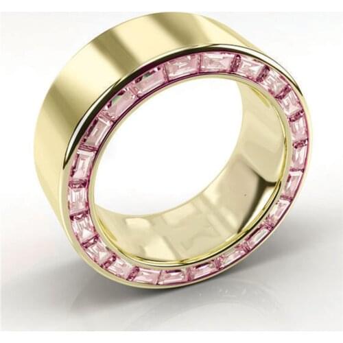 Ofertas Fashion Cubic Zirconia Metal Letter Inlaid Colorful Crystal Zinc Alloy Ring for Women Party Weding Engagement Jewelry