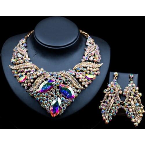 LAN PALACE nigerian beads necklace jewelry set gold color necklace and earrings for wedding six colors free shipping