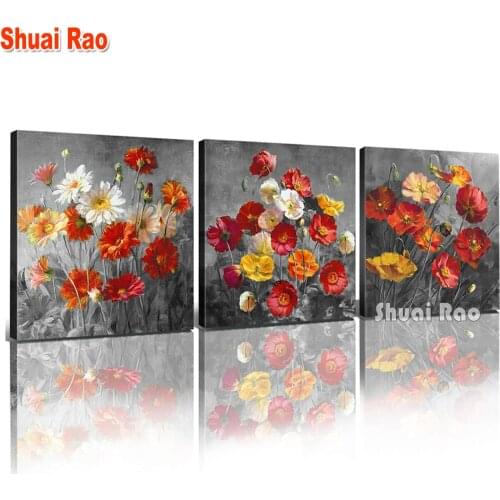 Red Poppies Full Round/square Drill Diamond Rhinestone,Diamond Painting Wood Daisy Flower Triptych crystal Diamond pattern