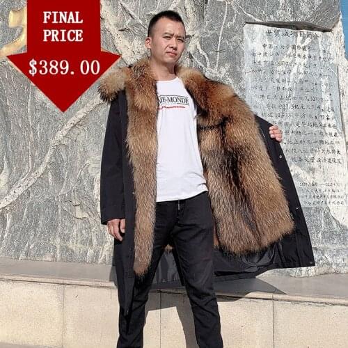 Muskrats Fur Jacket Parkas Real Raccoon Fur Coat Men Winter Warm Fashion Windproof Overcoat Classic Business Casual Outwear