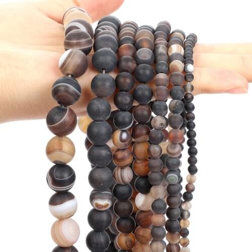 Frosted Coffee Line Veins Agates Matte Round Loose Spacer Beads For Jewelry Making DIY Bracelet Charm Accessories 4/6/8/10/12MM