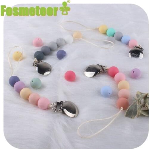 Fosmeteor Baby Pacifier Chain Multi-color DIY 15MM Silicone Molar Beads No BPA Anti-lost Chain Iron Clip Pacifier Chain