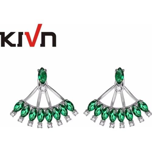 KIVN Fashion Jewelry Blue CZ Cubic Zirconia Bridal Wedding Earring Ear Jackets For Womens Girls Mothers Christmas Birthday Gifts