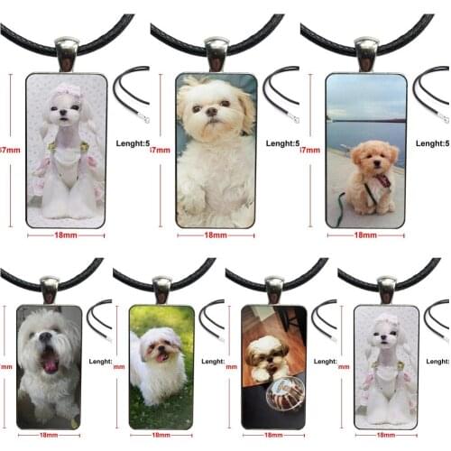Fashion Glass Cabochon Pendant Rectangle Necklace Choker Necklace Jewelry For Women Men Party Love Pretty Shih Tzu Puppy Dogs