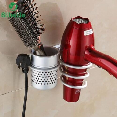 SBLE Fashion Multi-use Aluminum Wall Mounted Hair Dryer Drier Comb Holder Rack Stand Set Storage Organizer Home Use