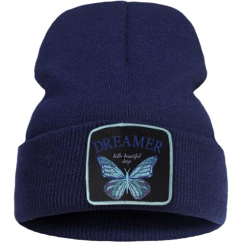 Blue Butterfly Dreamer Lovely Printing New Winter Hat For Girls Outdoor Warm Mens Knitted Hats Cotoon Hip Hop Women Autumn Cap