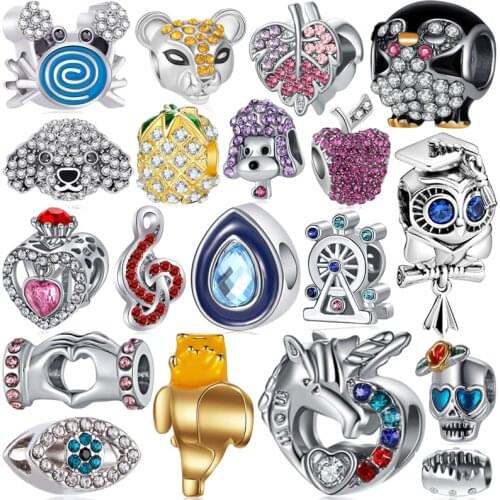 New Arrived Animal Owl Dog Penguin Hands Hearts Crystal Beads fit Pandora Charms Bracelets for Women DIY Pendants Bangles Gifts