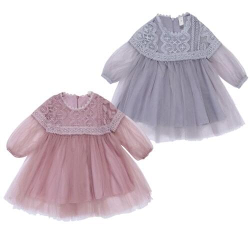 Toddler Baby Girl Clothing Long Sleeve Lace Tulle Party Pageant Bridesmaid Formal Dress Clothes